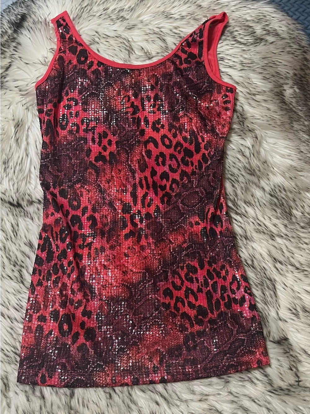 imaginary voyage Coral Red Tank with Sequin Side Trim